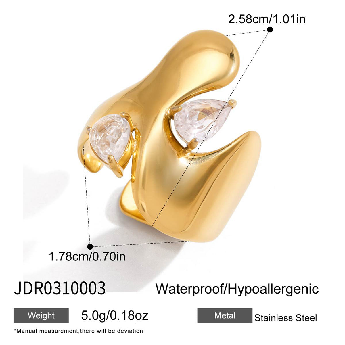 Anello Geometrico Minimalista in Acciaio Inox da Donna con Accenti in Zirconia, Placcato Oro PVD Sottovuoto, Ipoallergenico e Resistente allo Sbiadimento