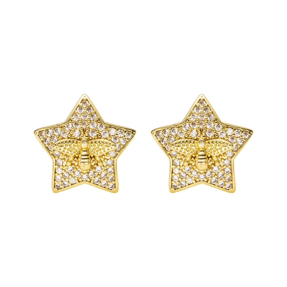 Luxury Style Star-Shaped Copper Earrings with 18K Gold Plating Hypoallergenic Finish