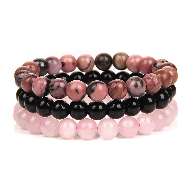 8mm Natural Rose Quartz and Agate Geometric Beaded Bracelet Unisex Crystal Jewelry