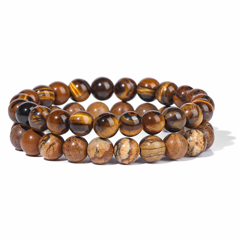 Vintage Business Geometric Natural Gemstone Beaded Bracelet Set for Unisex