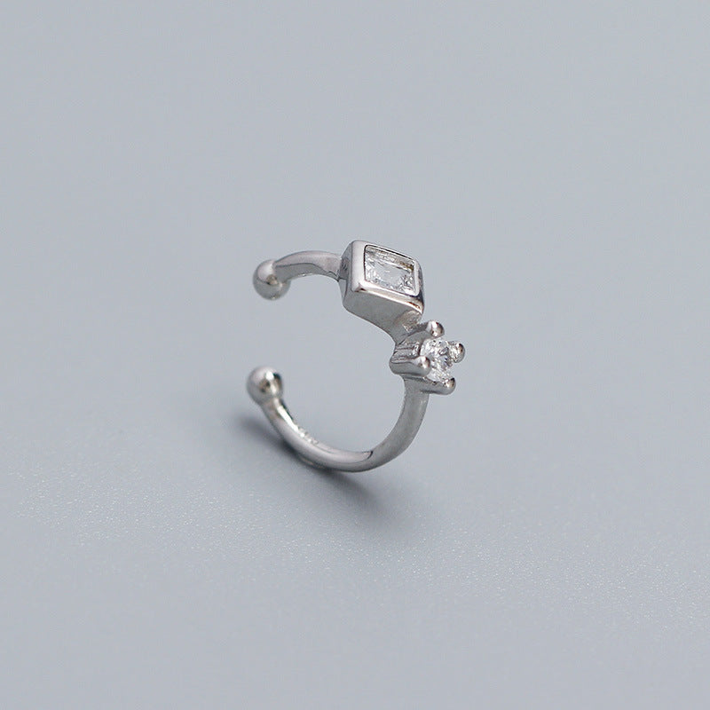 Orecchini a clip minimalisti geometrici in argento sterling S925 per orecchie non forate con intarsi in strass e finitura placcata