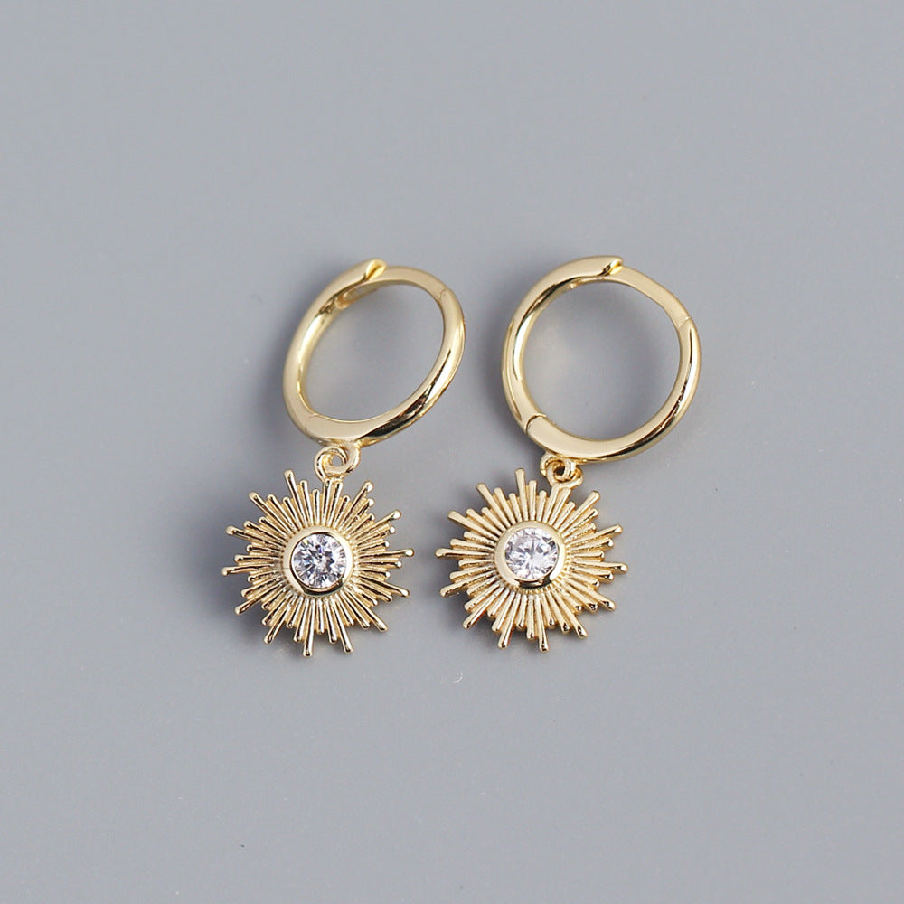 Bohemian 925 Sterling Silver Sun Hoop Earrings with Cubic Zirconia