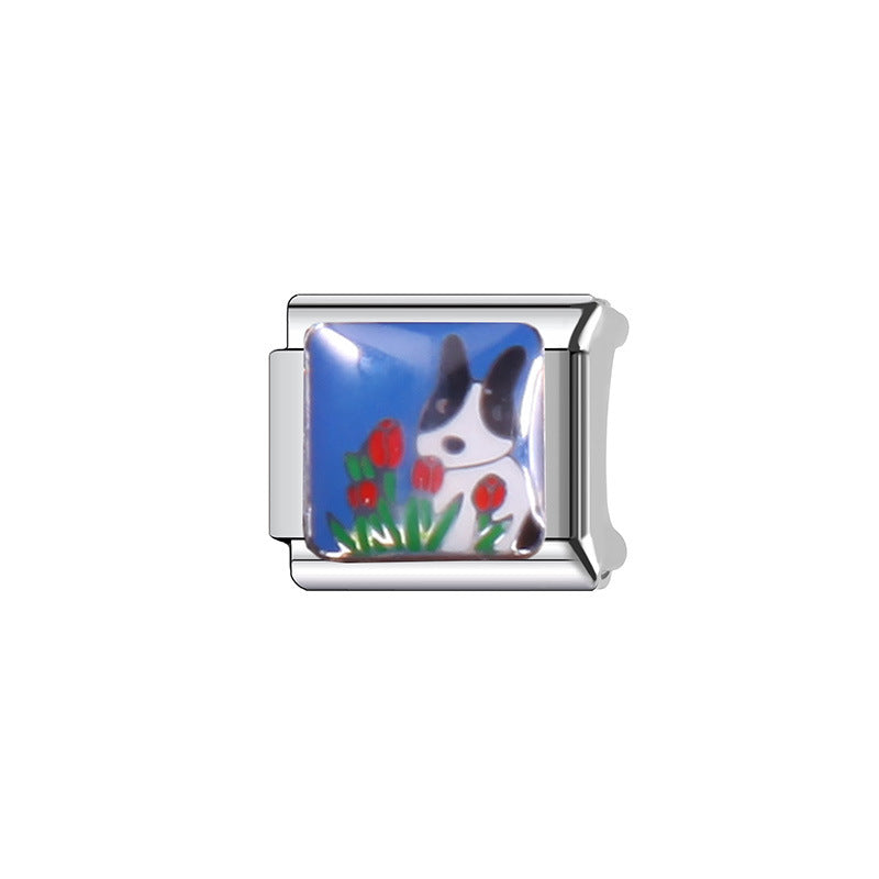 Sweet Cartoon Character Stainless Steel Plated DIY Charm Bar Watch Strap