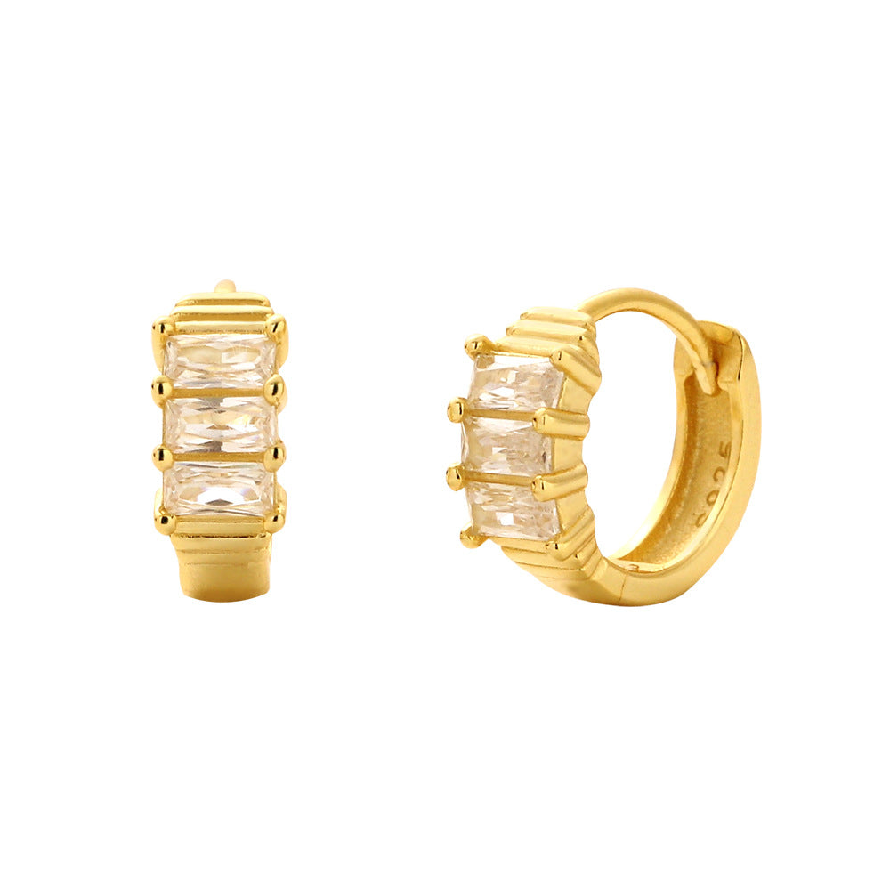 Elegant Luxury 925 Sterling Silver Rectangle Cubic Zirconia Inlay Hoop Earrings for Women