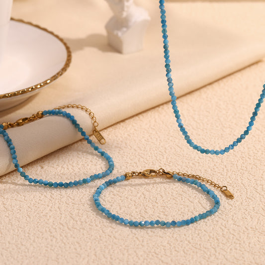 Collana alla caviglia da donna placcata oro 18 carati in acciaio inossidabile geometrico vintage con ciondoli in larimar e apatite