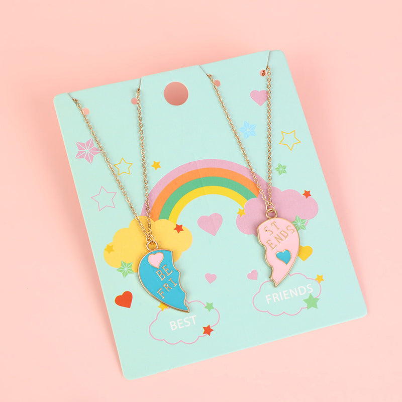 Collana in lega smaltata a forma di cuore minimalista con catena a croce per bambini e ragazzi