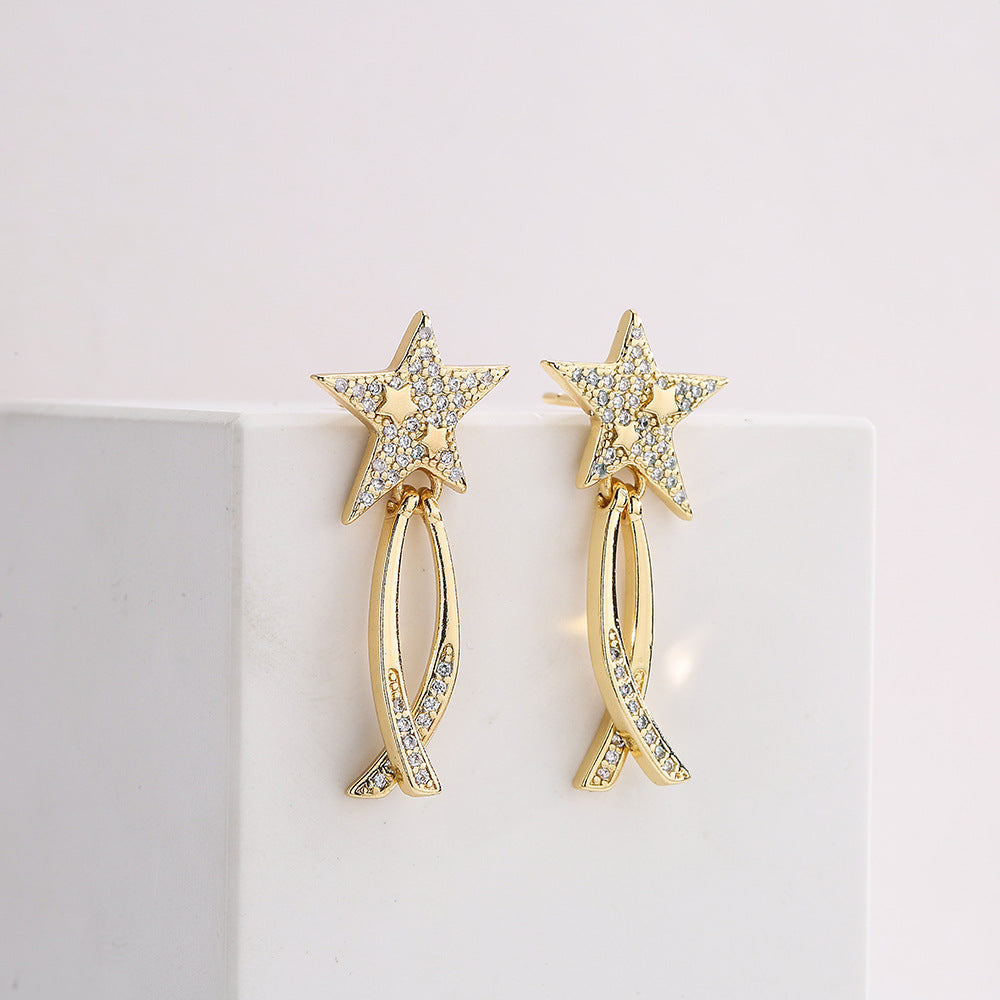 Minimalist Irregular Geometric Copper Stud Earrings with 18K Gold Plating and Zircon Accents for Women