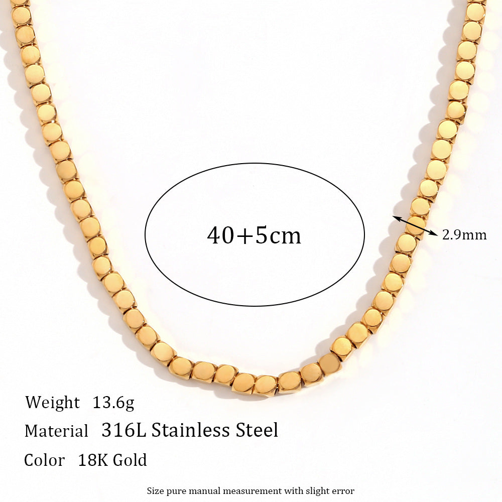 Collana Minimalista con Perline Quadrate Geometriche in Acciaio Inossidabile con Placcatura in Oro 18K per Donna
