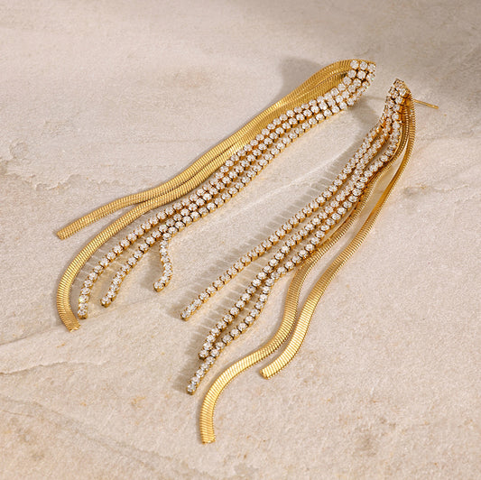 Orecchini pendenti da donna geometrici placcati in acciaio inossidabile con strass