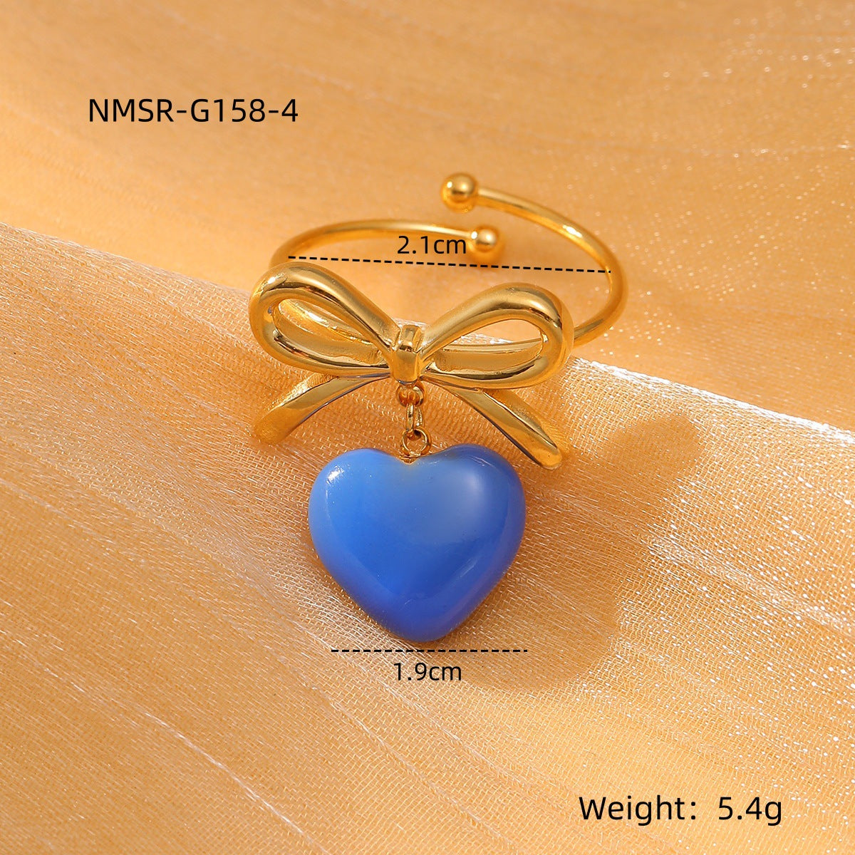 Anillo de acero de titanio de lujo minimalista en forma de corazón y lazo para mujer con acabado esmaltado y superficie chapada