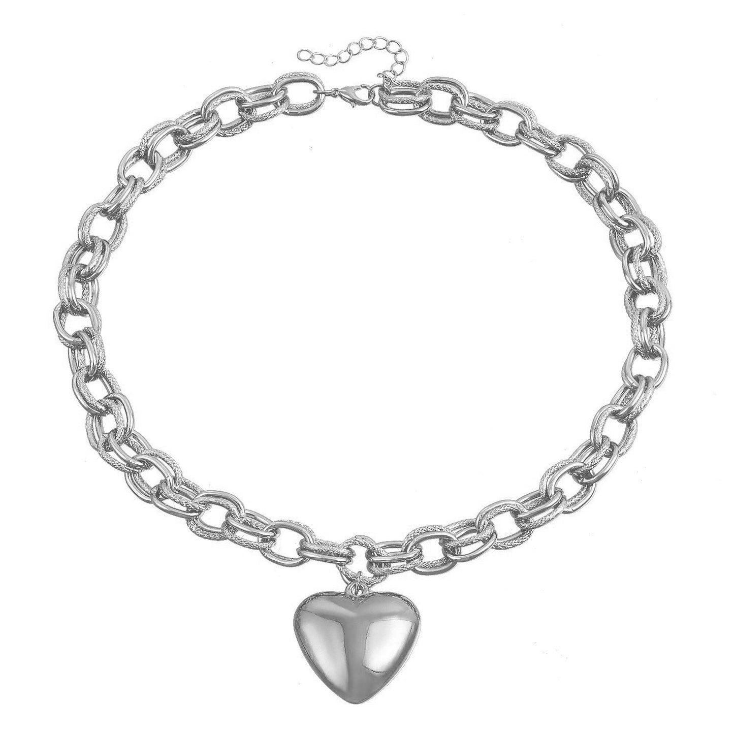 Minimalist Hollow-Out Oversized O-Link Necklace with Large Heart Pendant for Women