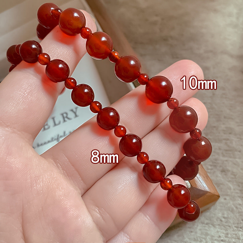 Sweet Sporty Red Beaded Rope Chain Necklace Titanium Steel Plated Adjustable Collarbone Chain for Women and Men