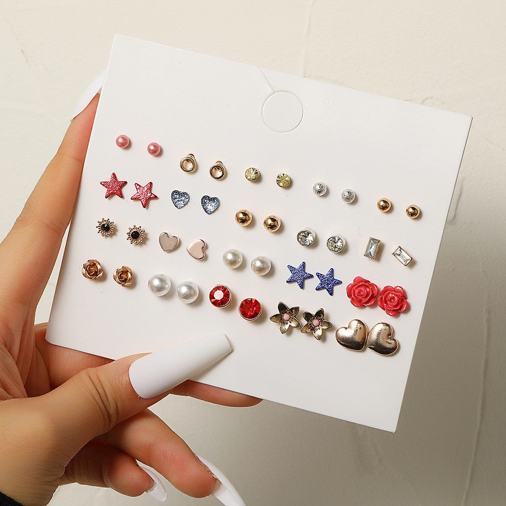 Sweet Heart Geometric Alloy Plated Stud Earrings for Women