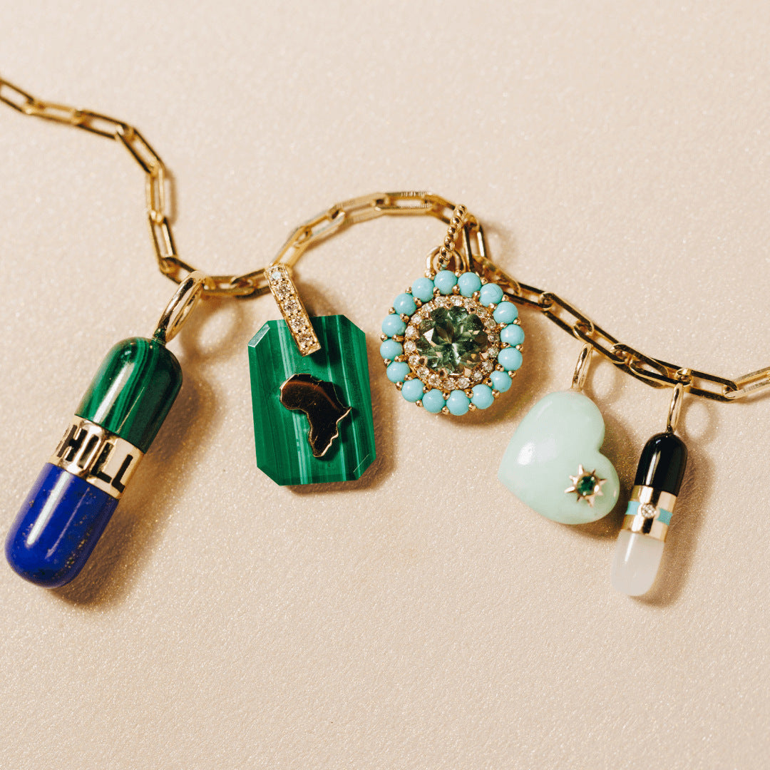 Minimalist Colorful Heart and Sun Geometric Rhinestone Inlaid Stainless Steel Necklace Charm Bar