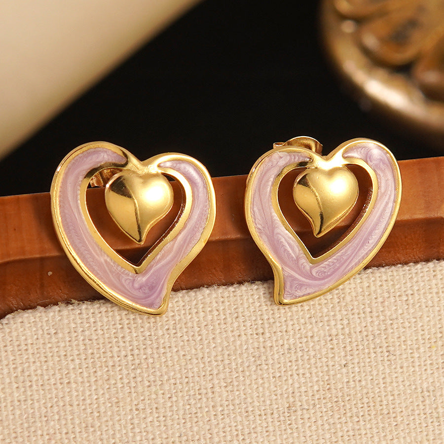 Orecchini da Donna in Acciaio Inossidabile con Cuore Drip Oil Lusso Casual