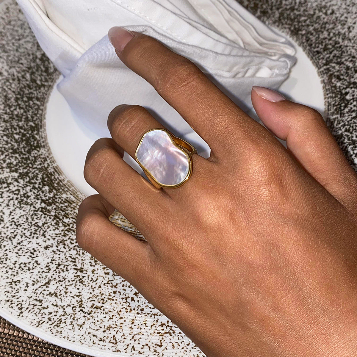 Irregular Geometric Stainless Steel Ring with Plated Finish for Women Minimalist Statement Jewelry