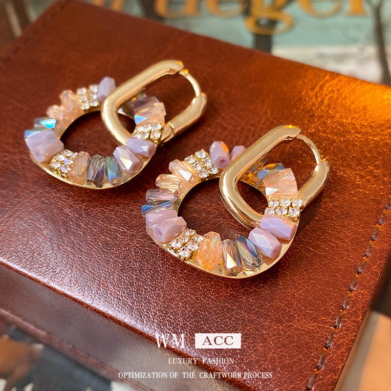 Baroque Style Geometric Circle Earrings with Zircon Inlay for Women, Lightweight Luxury Ear Cuffs