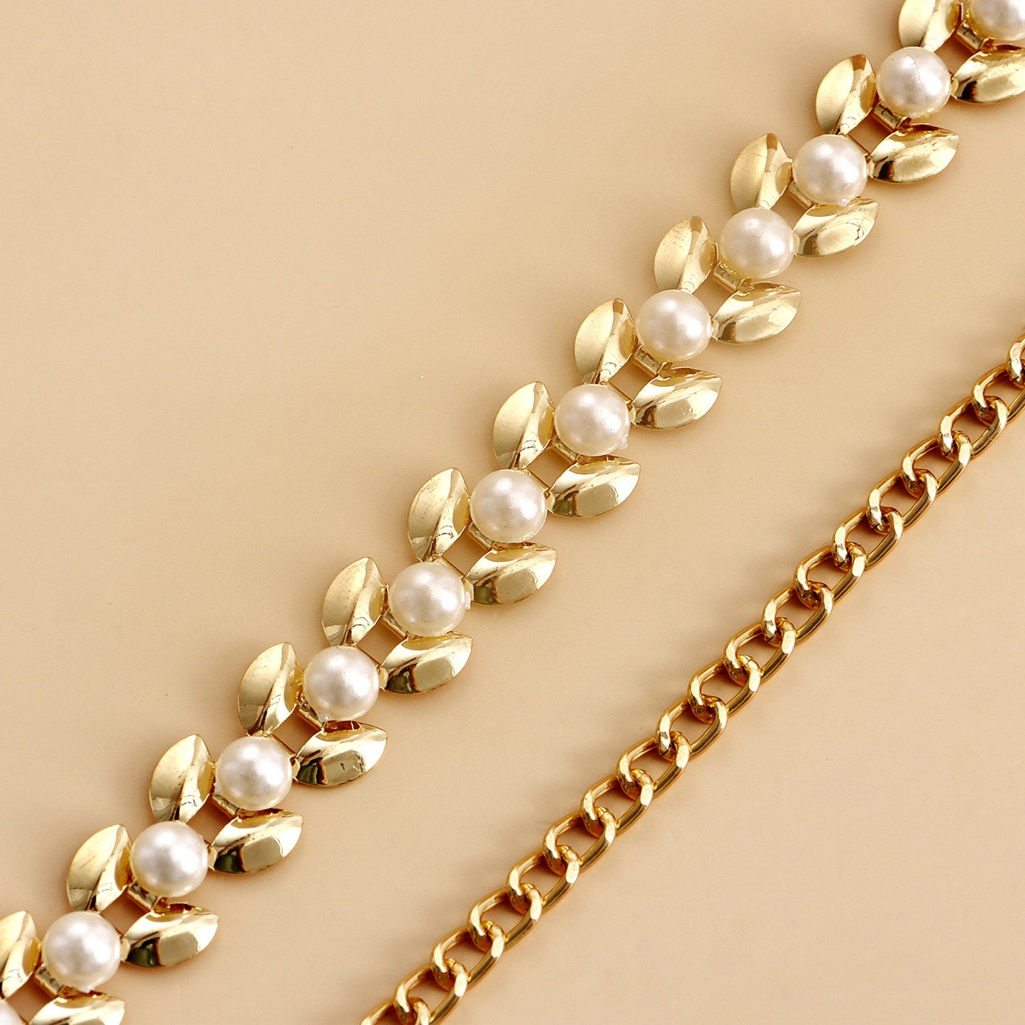Sweet Punk Pearl Inlay Metal Body Chain for Women