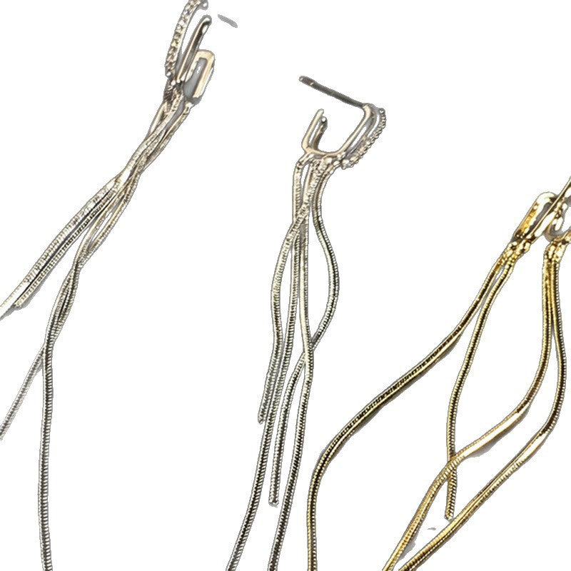 Aretes de borla de doble capa con diseño geométrico minimalista en cobre con incrustaciones de circonita para mujer