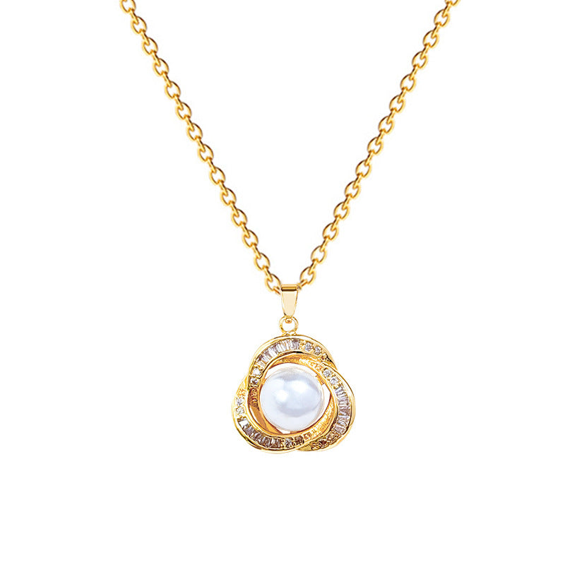 Collana pendente nido vuoto in stile fumetto per donna con perle e strass su catena in acciaio inossidabile