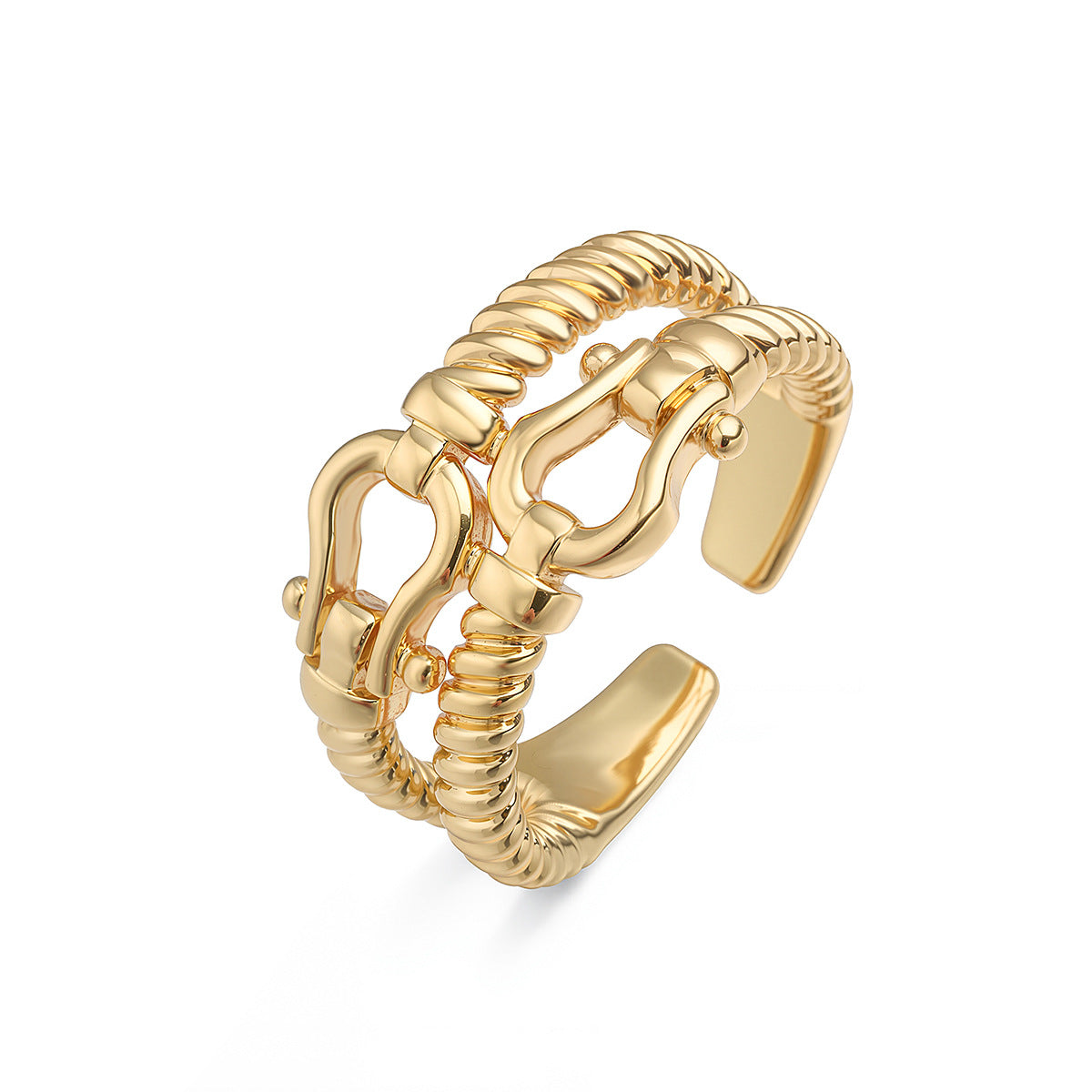 Minimalist Elegant Geometric Brass Ring with 18K Gold Plating and Cubic Zirconia Micro-inlay for Women