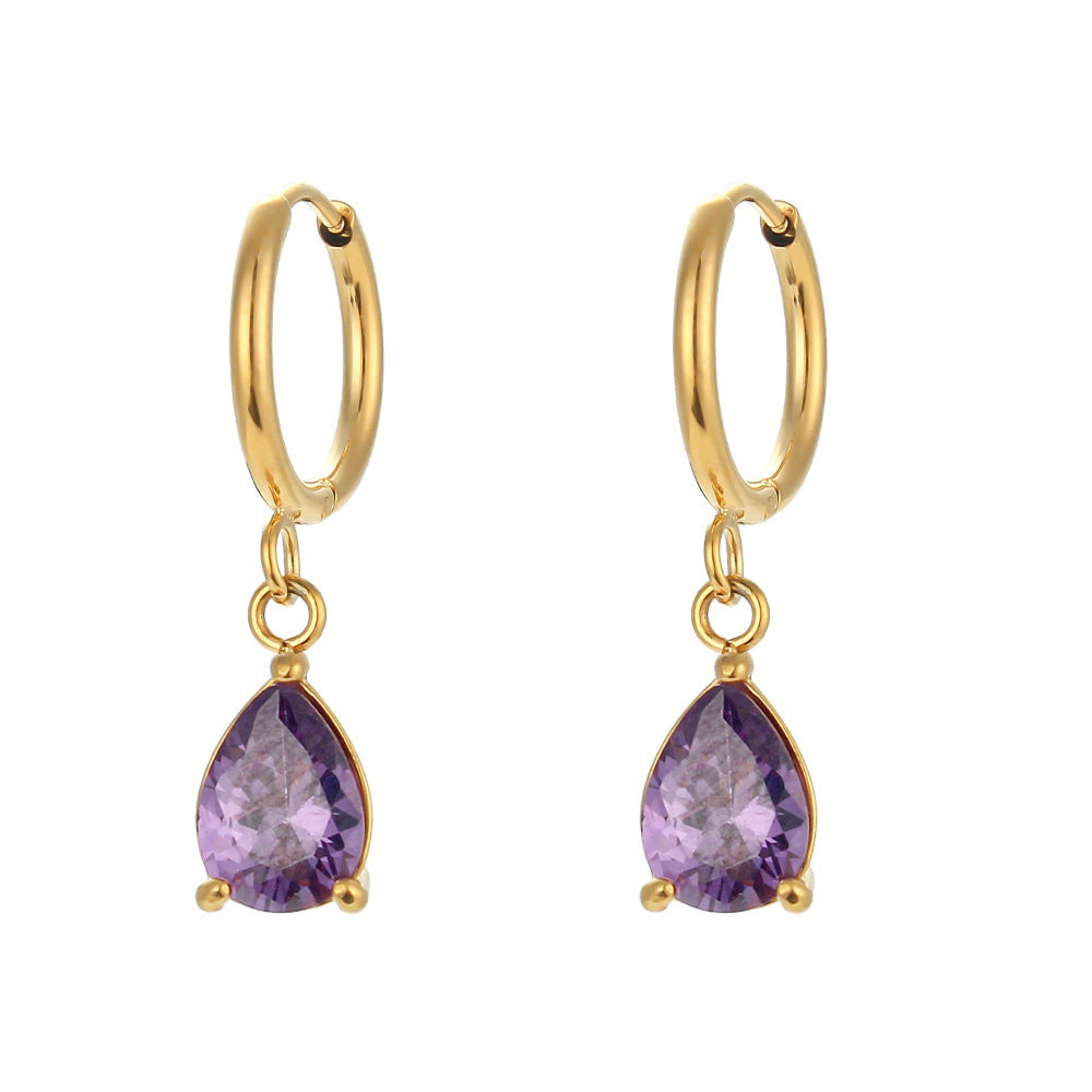 Pendientes geométricos de acero inoxidable a la moda con chapado en oro de 18 quilates y detalles de circonita en forma de lágrima para mujer