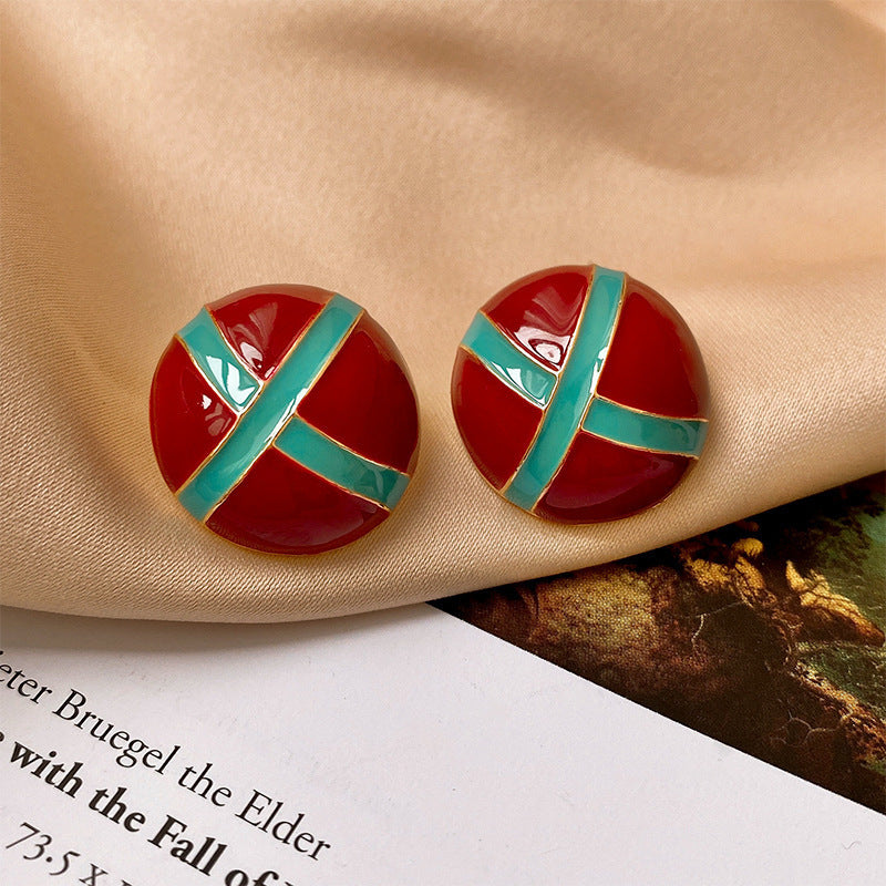 Vintage Geometric Alloy Earrings with Gold-Plated Finish and Stainless Steel Posts for Women