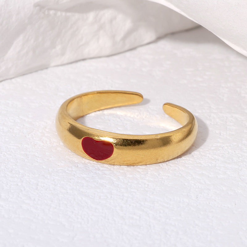 Minimalist Vintage Heart-Shaped Stainless Steel Open Ring with Gold Plating for Women