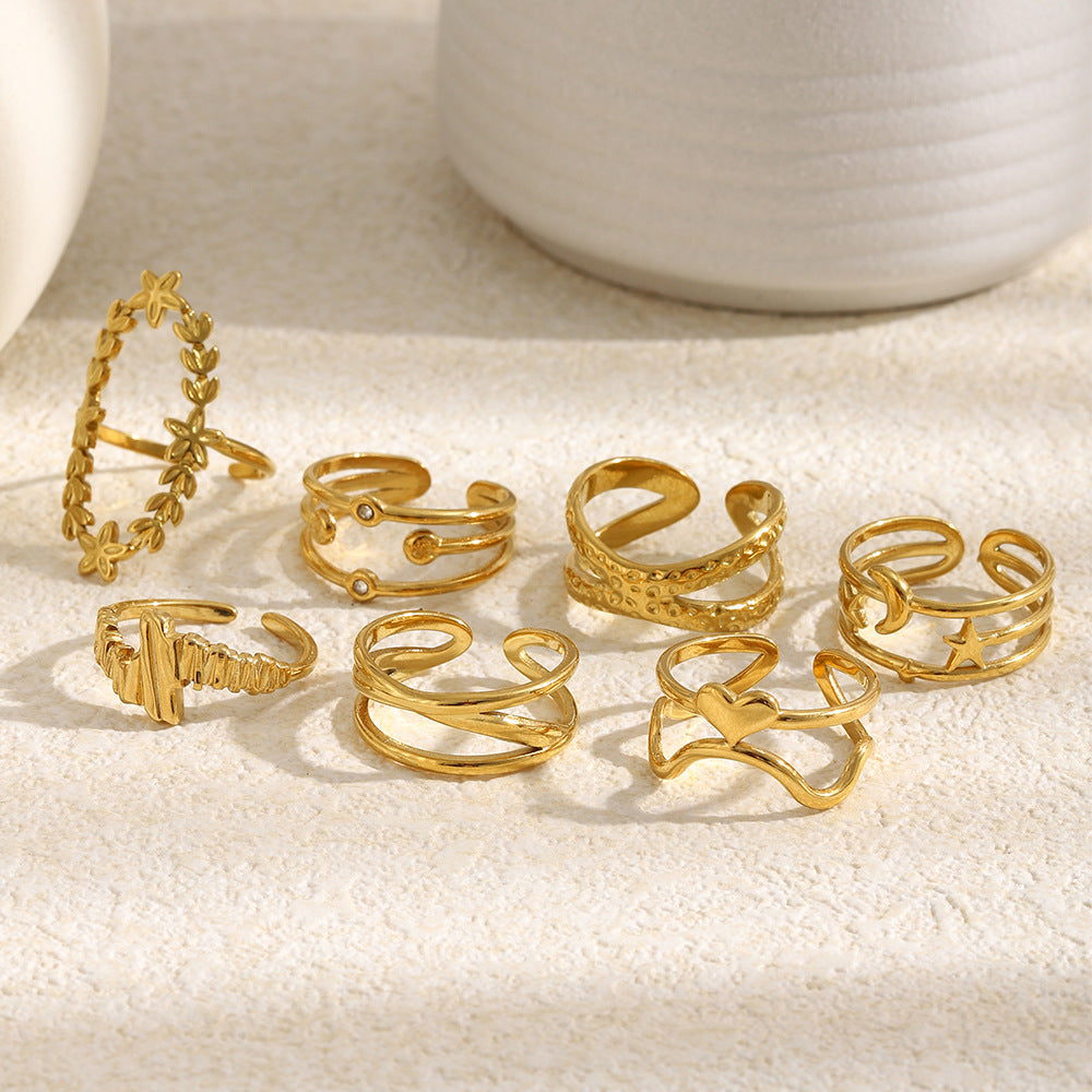 Minimalist 18K Gold Plated Stainless Steel Star Geometric Open Ring for Women