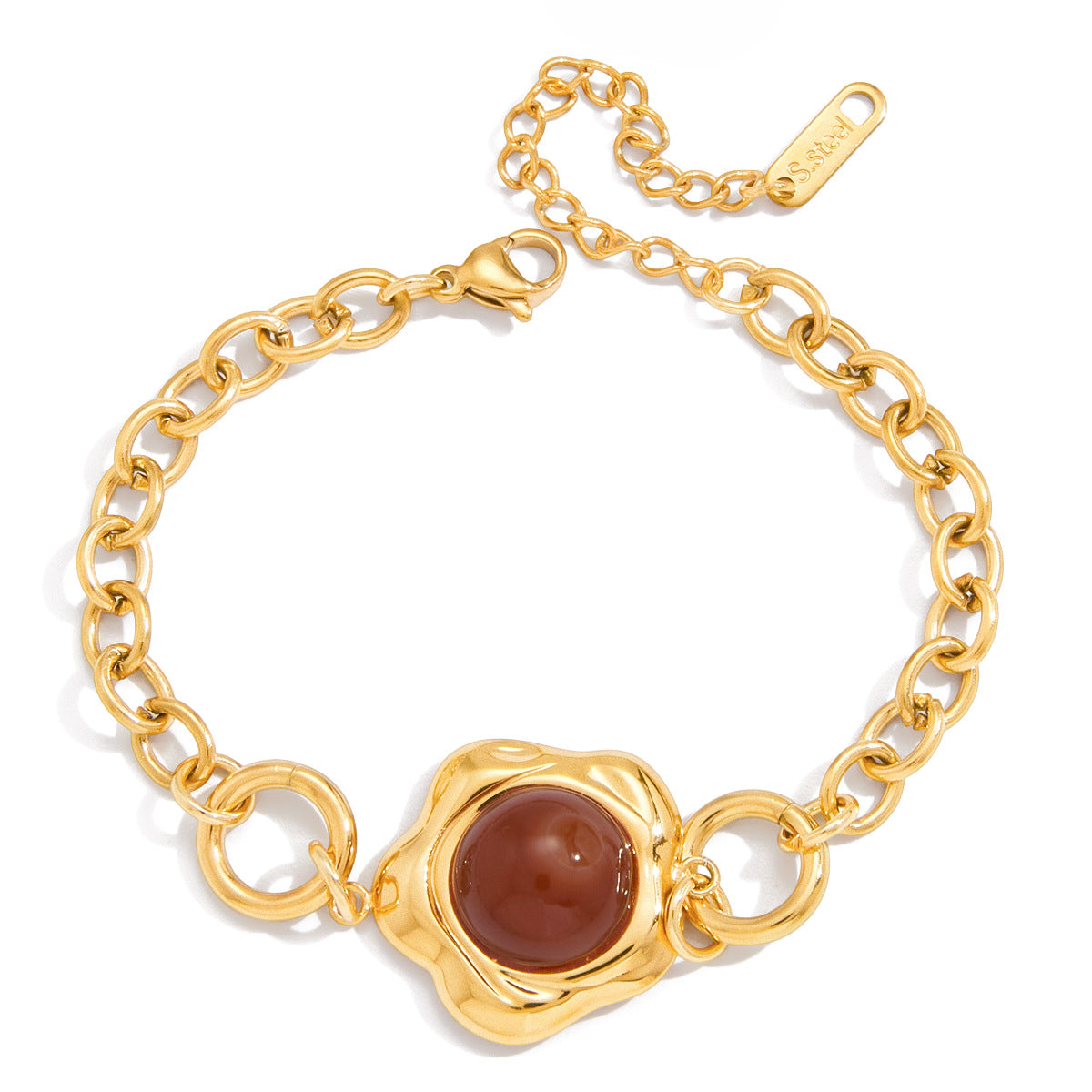Vintage Floral and Geometric Red Agate Bracelet for Women with Electroplated Stainless Steel Luxury Design