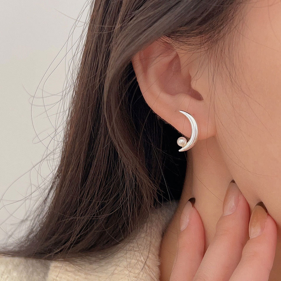 Orecchini a Goccia Luna in Argento Sterling 925 con Perle Intarsiate