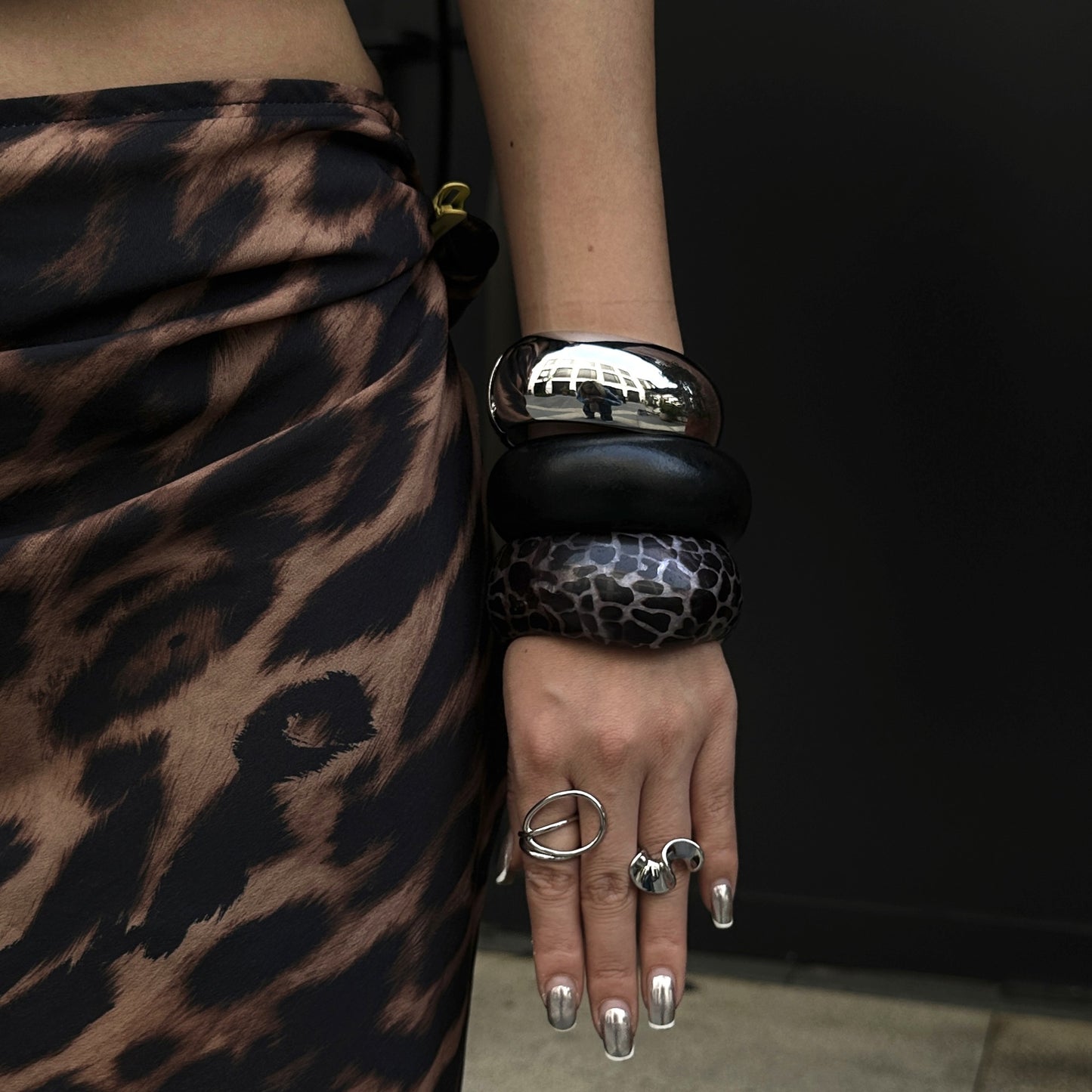 Geometric Oval Resin Plated Leopard Print Bracelet