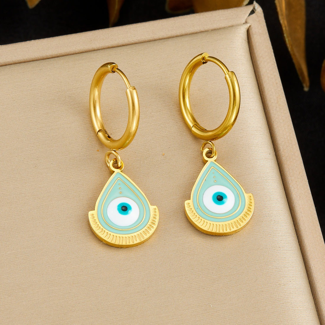 Cartoon Teardrop Evil Eye Drip Oil Plated Stainless Steel Earrings for Women