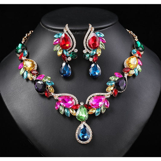 Set de collar de aleación floral y geométrico minimalista para mujer con colgante de diamantes de imitación, acabado chapado, diseño de cadena en O