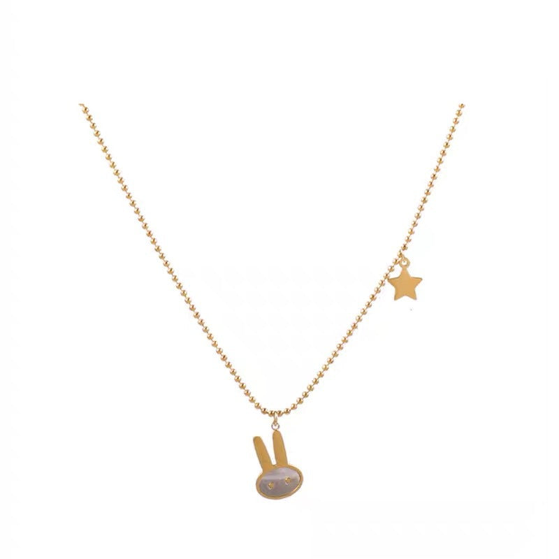 Cute Rabbit-Shaped Titanium Steel Plated Necklace for Women with Ball Chain Design