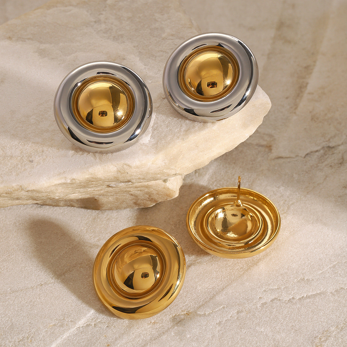 Pendientes de aro de acero inoxidable con forma de círculo geométrico, bañados en oro de 18 quilates, minimalistas y vintage para mujer