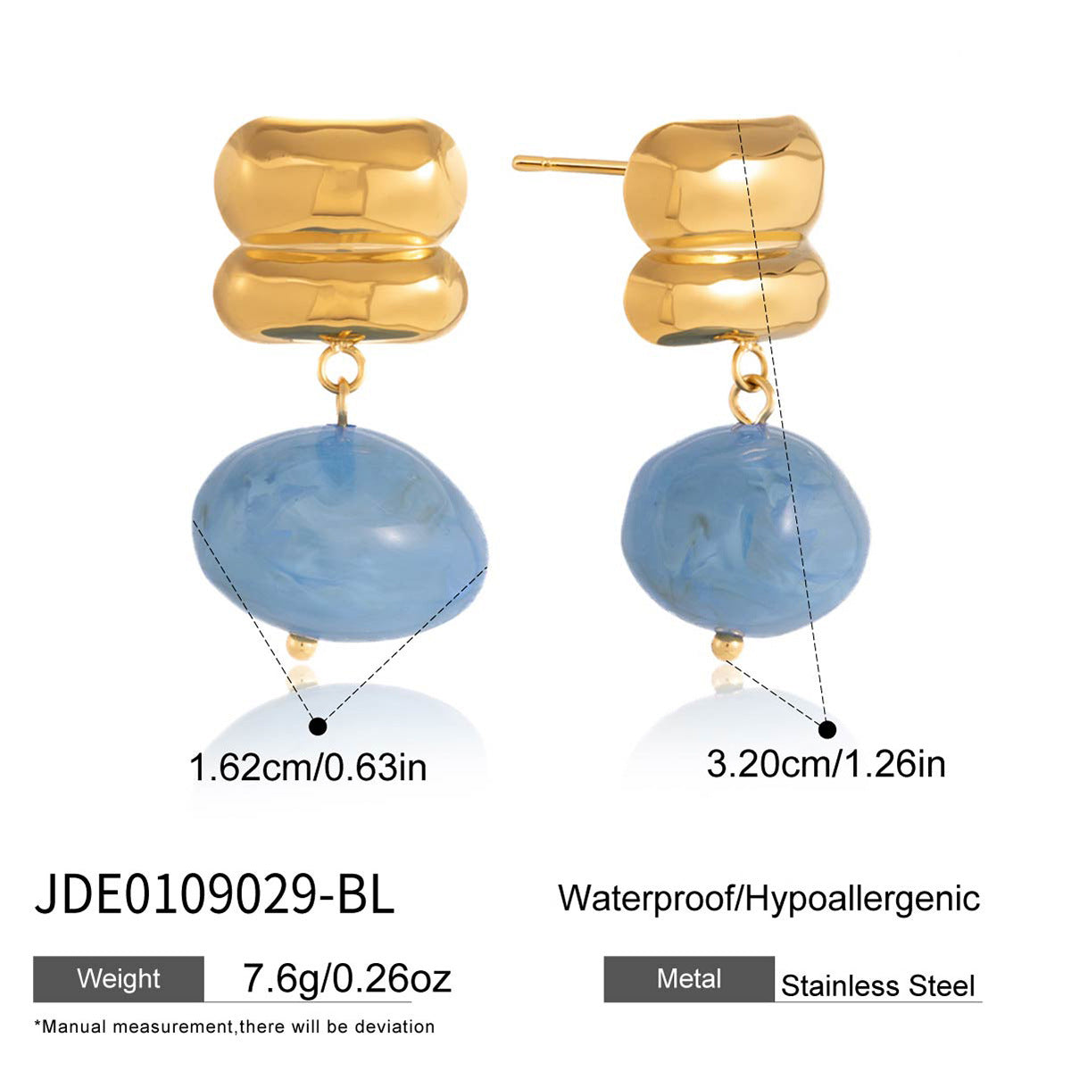 Minimalist Elegant Geometric Oval Stainless Steel and Resin PVD Earrings for Women