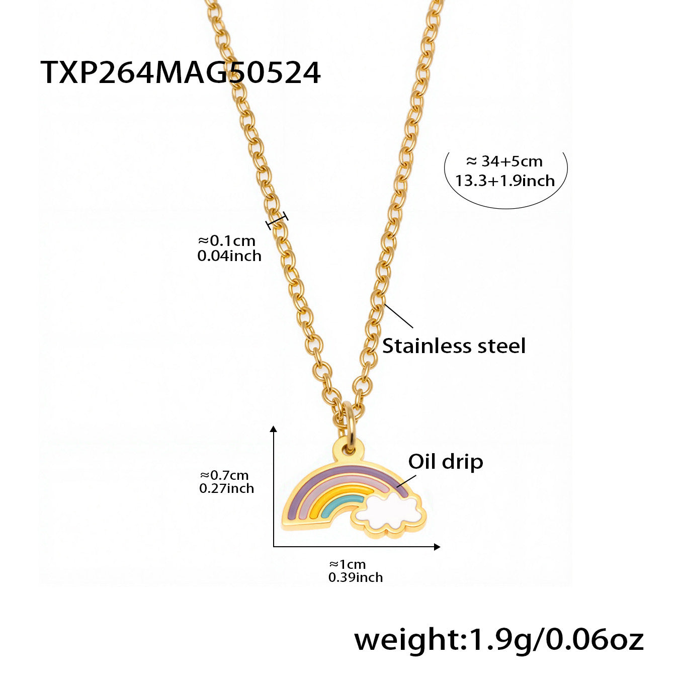 Juego de collar con colgante de nube, arcoíris, dulce y lindo, con cadena de acero inoxidable y colgante de acero de titanio, acabado galvanizado para niñas
