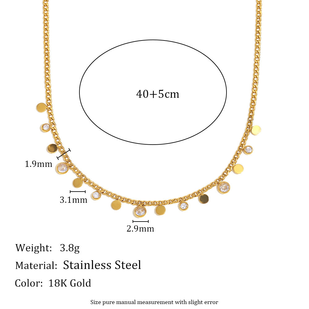 Collana da donna con ciondolo rotondo in zircone placcato oro 18 carati in acciaio inossidabile geometrico minimalista