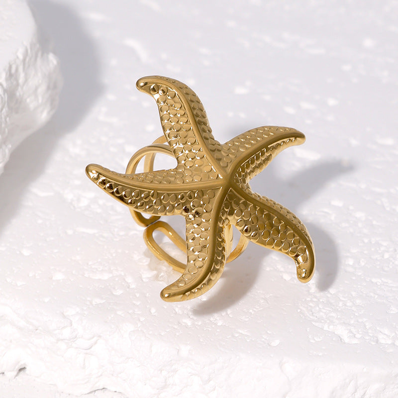 Minimalist Star-Shaped Stainless Steel Open Ring with Plating Finish for Women Fashion Accessory