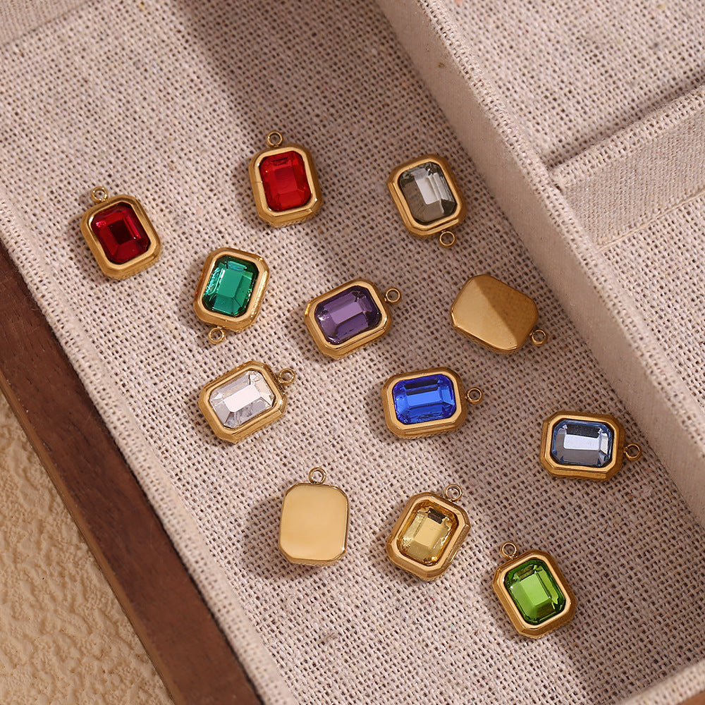 Minimalist Geometric Square Glass Pendant for Women Stainless Steel with 18K Gold Plating