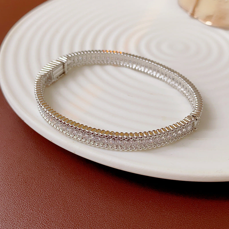 Vintage Luxury Floral Rhinestone Inlay Plated Brass Bracelet for Women
