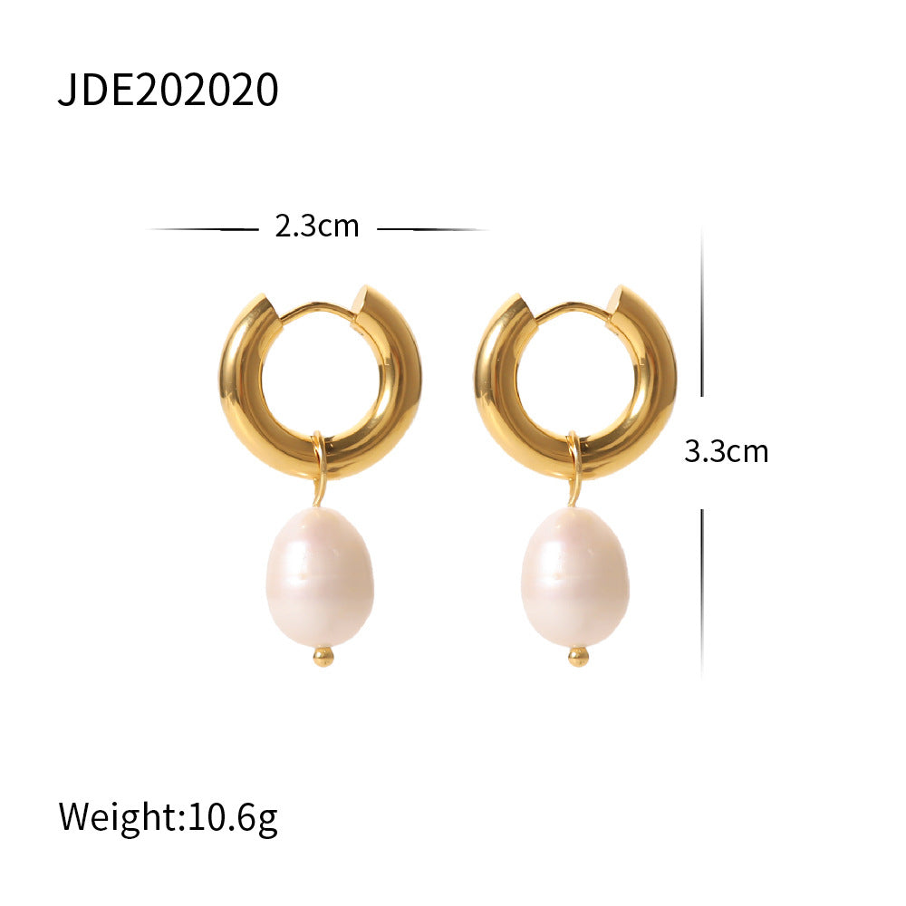 Orecchini geometrici minimalisti in acciaio inossidabile con pendente di perle d'acqua dolce per donna