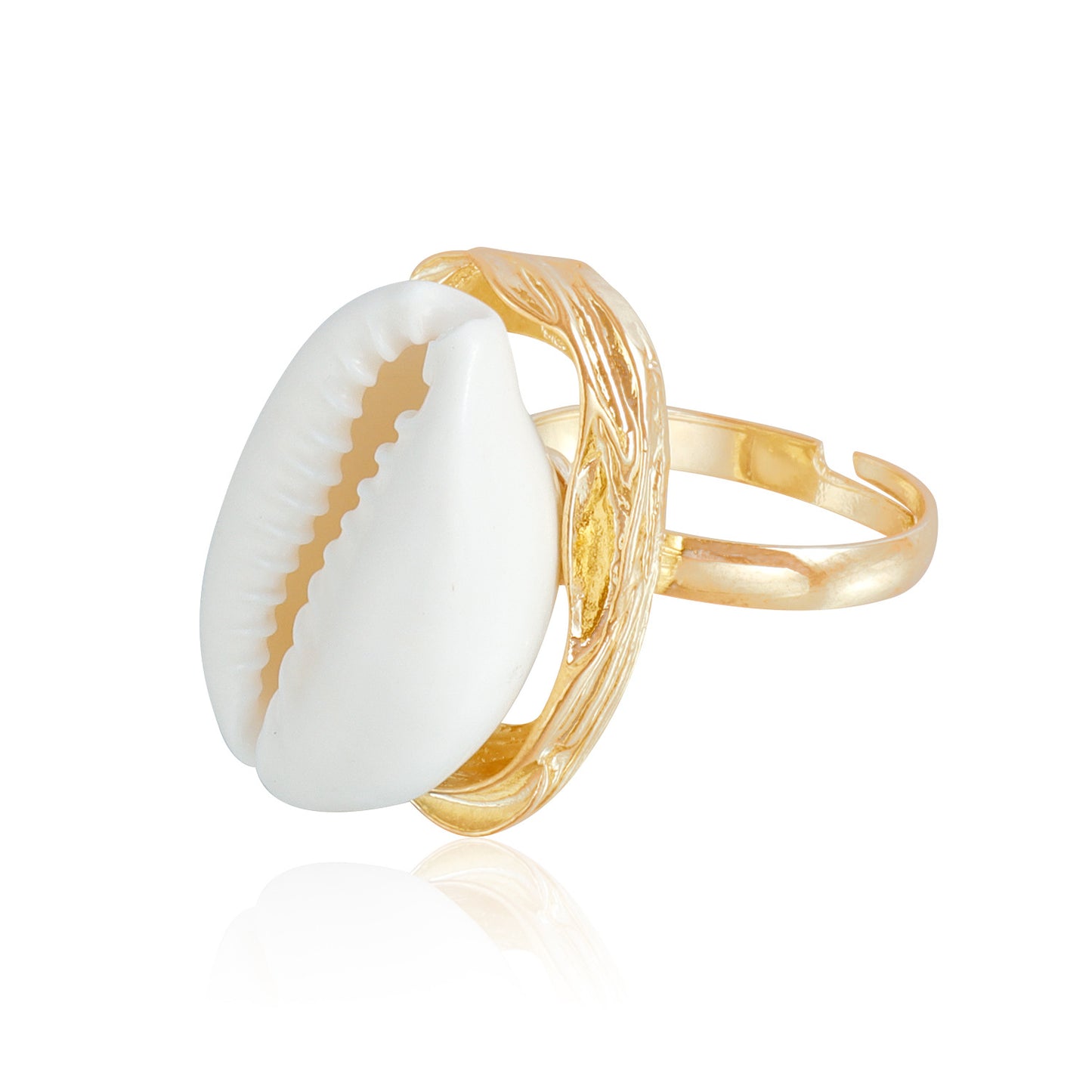 Minimalist Geometric Shell Ring for Women with Plated Metal Band