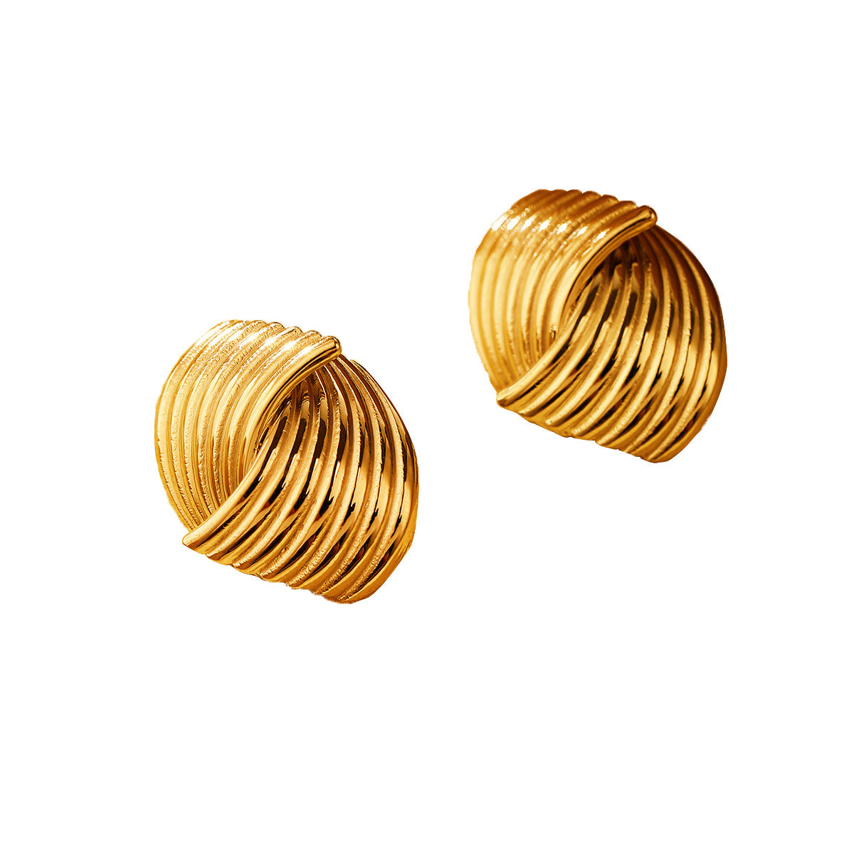 Pendientes geométricos de acero inoxidable de moda con chapado en oro de 18 quilates y textura a rayas para mujer