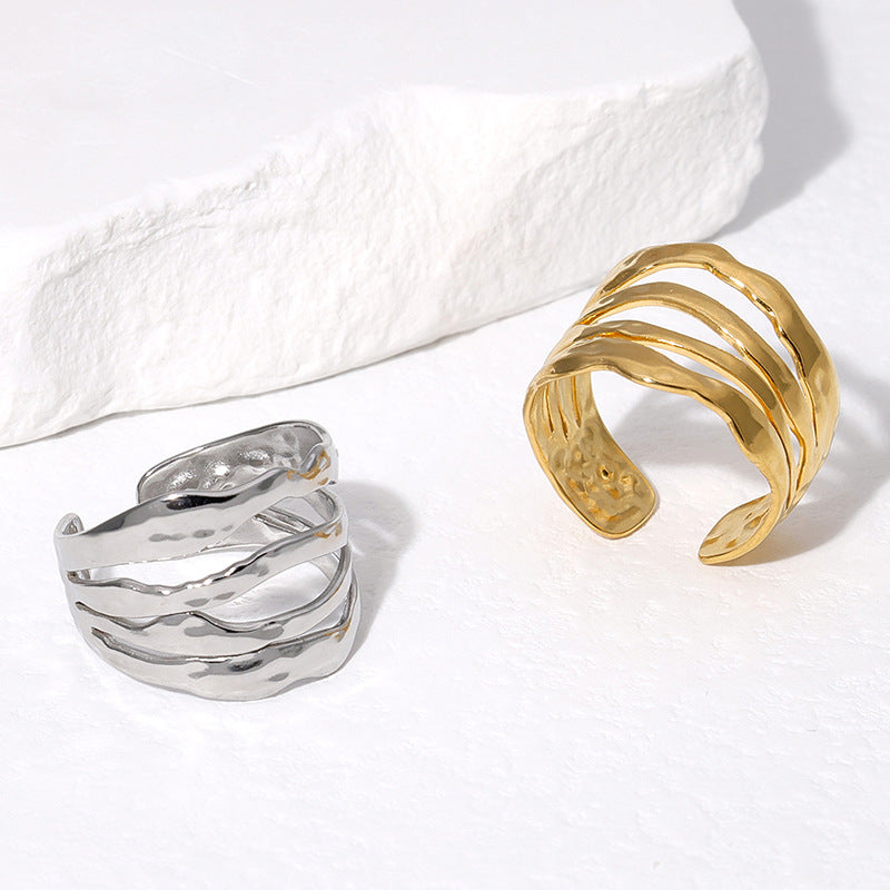 Anello geometrico irregolare minimalista in acciaio inossidabile con placcatura in oro 18 carati per donna Anello alla moda regolabile in acciaio al titanio
