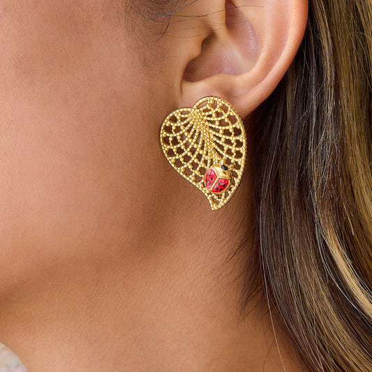 Luxury Lady Beetle Leaf Earrings in Stainless Steel with Plated Finish for Women