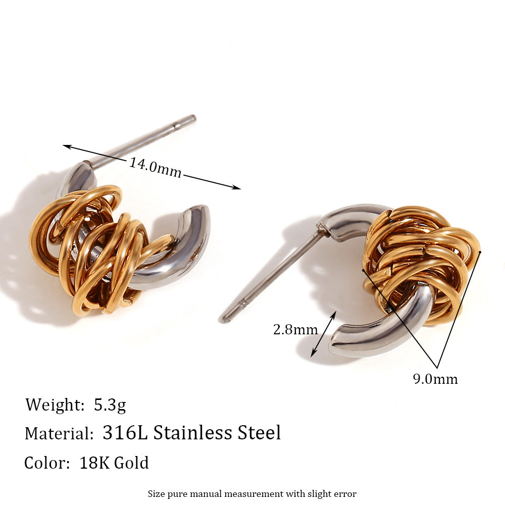 Orecchini a clip vuoti geometrici vintage in acciaio inossidabile placcati oro 18 carati da donna