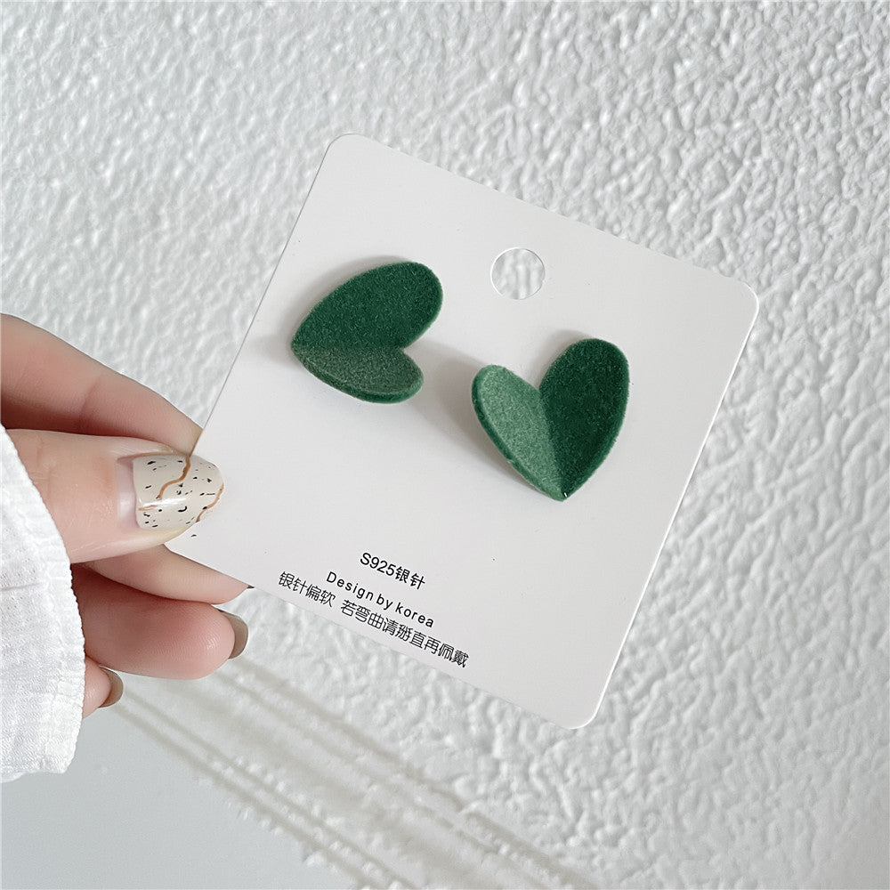 Sweet Minimalist Heart Shaped Alloy Earrings with 925 Sterling Silver Posts
