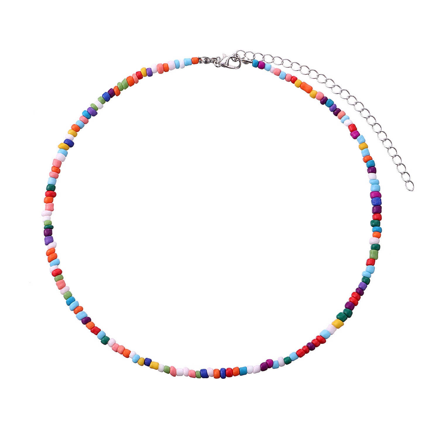 Bohemian Geometric Round Seed Beads Necklace Solid Color Short Choker for Women